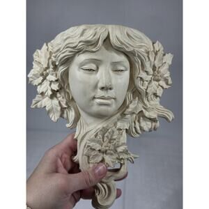 Wall Pocket Sconce Candle Holder Floral Lady Face Head Ivory WHIMSICAL GOTH